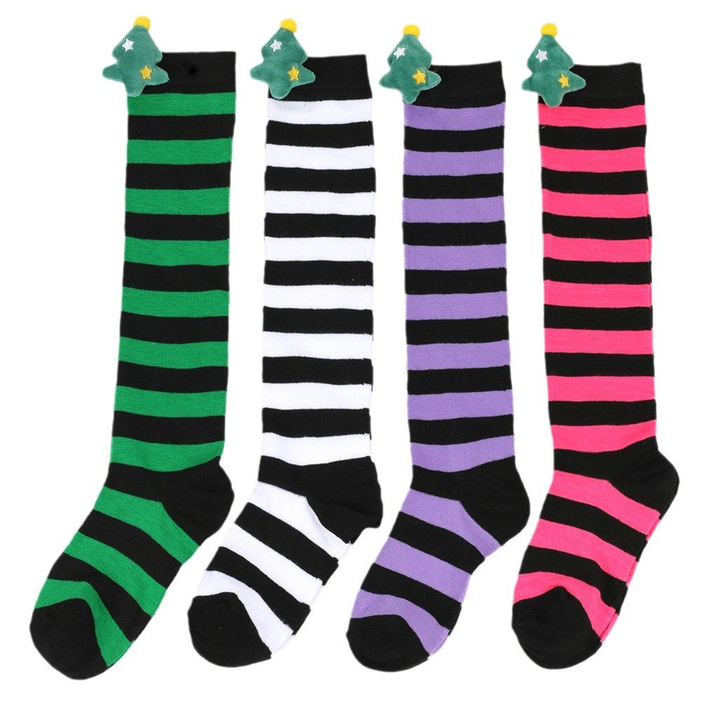 Cute Plush Christmas Socks For Kids Over The Knee Striped Cartoon Toy Socks