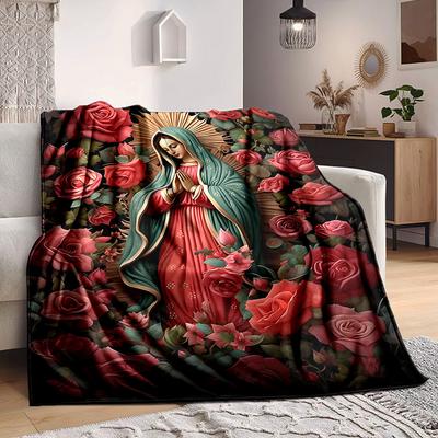 1pc Virgin Mary Blanket - Lightweight Flannel Fleece with Digital Printing, Soft Warm for Sofa, Travel, Camping, Office Yy251018301