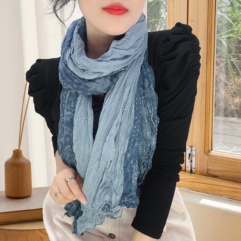 Small Floral Thin Mori Age-reducing Wrinkled Sunscreen Silk Scarf Women's Summer New Versatile Shawl Fashion Trends