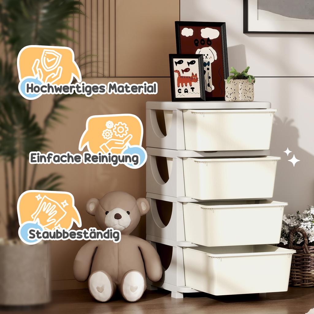 Four-Tier Kids Storage Boxes, with Four Drawers - White