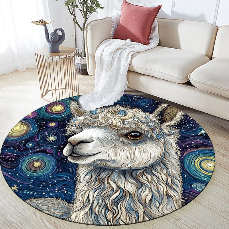 

Alpaca pattern round rug,Carpet Rug for Living Room Bedroom Playroom ,Non-slip Floor Mat,Holiday Gifts and Birthday Gifts. 80cmx80cm
