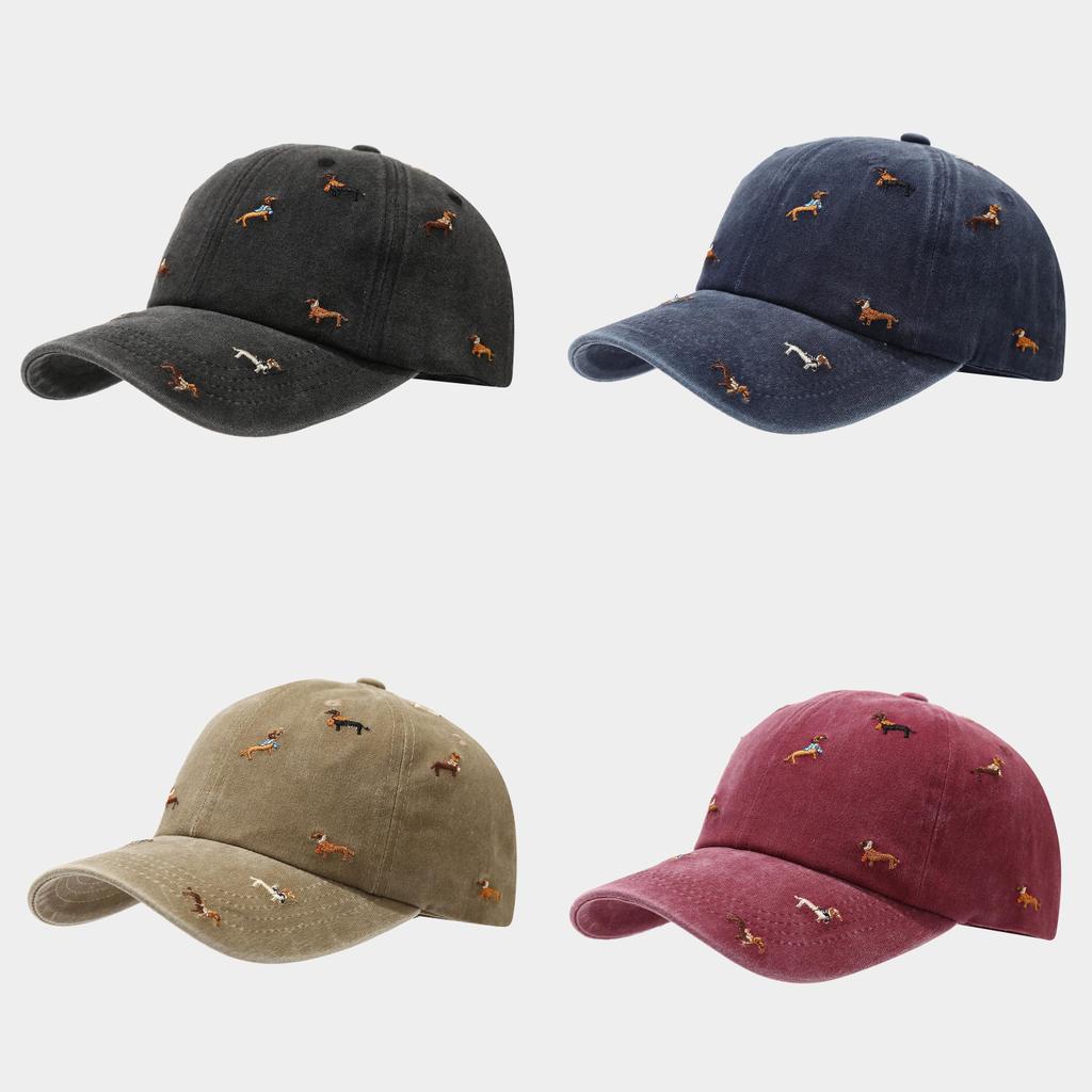 Streetwear Dog Embroidered Baseball Cap With Adjustable Fit For Casual Outdoor Use