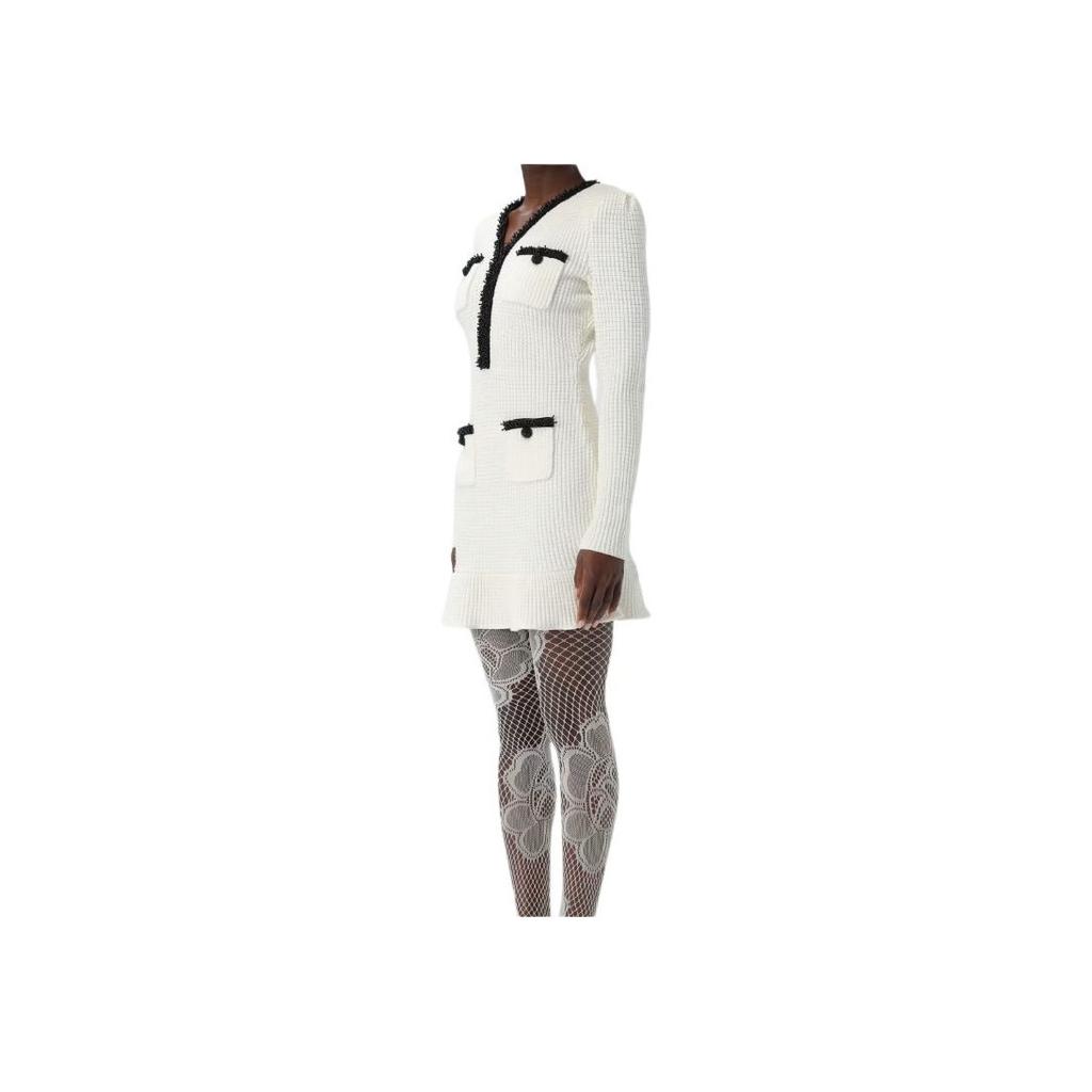 Self-Portrait Solid Color Pocket V-Neck Short Sleeve Dress Women dresses White RS25087SW-WHITE