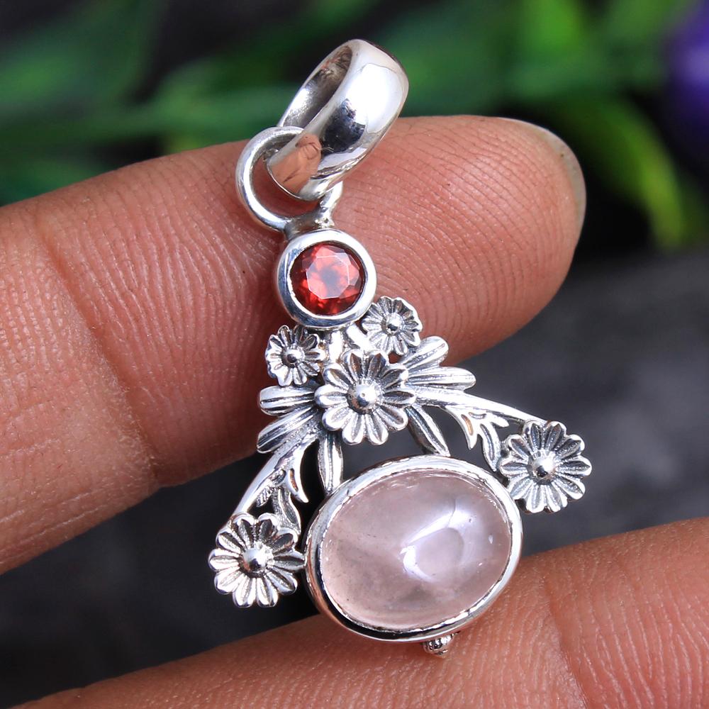 Larimar Blue Topaz Rose Quartz Granát Měsíční kámen Dámský přívěsek 925 Sterling Silver Jemné šperky