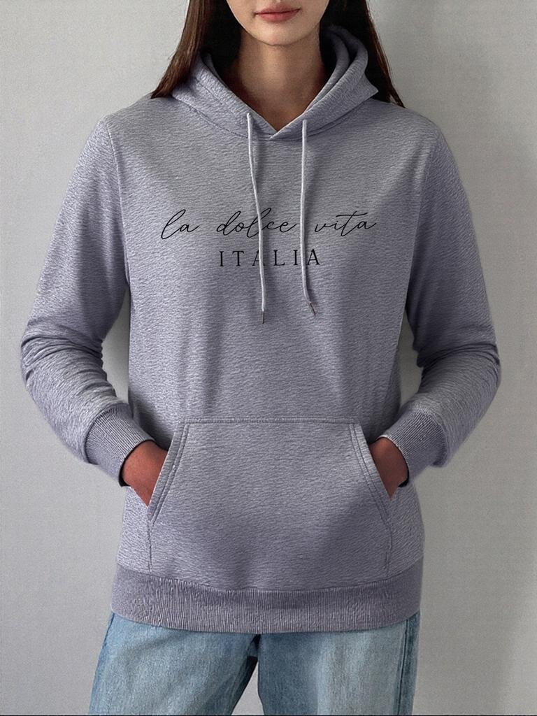 La Dolce Vita Italia Printing Hoodies Womens Basics Sporty Sweatshirts Fleece Warm Soft Pullovers Casual Pocket Womans Clothes