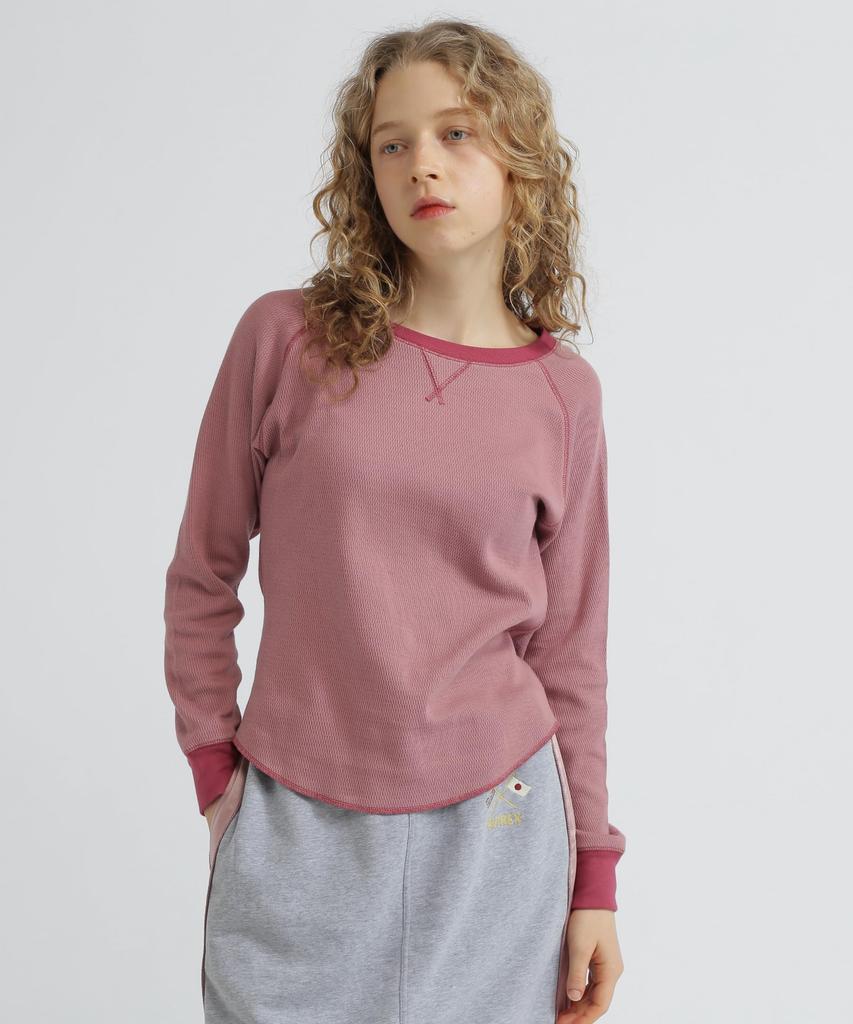 T-shirt gaufré nid d'abeille bicolore Avirex, Femme, Taille M, 090, Rose, 783-5230603