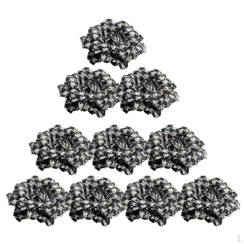 10 Pieces Houndstooth Camellia Flower Heads for DIY Crafts 6cm Black