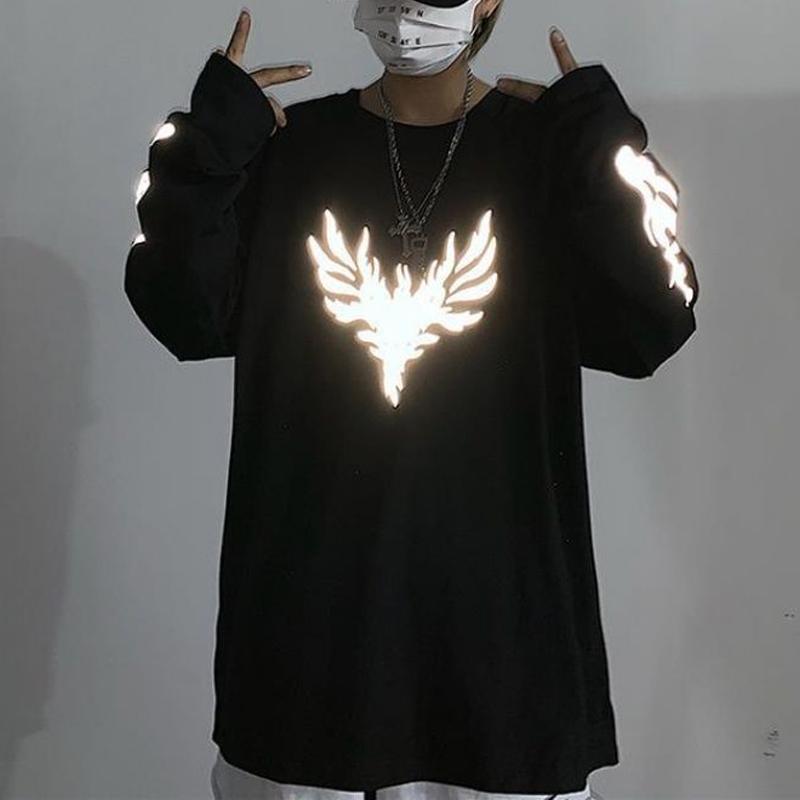 

Футболка большого размера High Street, женская уличная одежда со светоотражающими крыльями и коротким рукавом в стиле Харадзюку, летний топ, женская одежда M