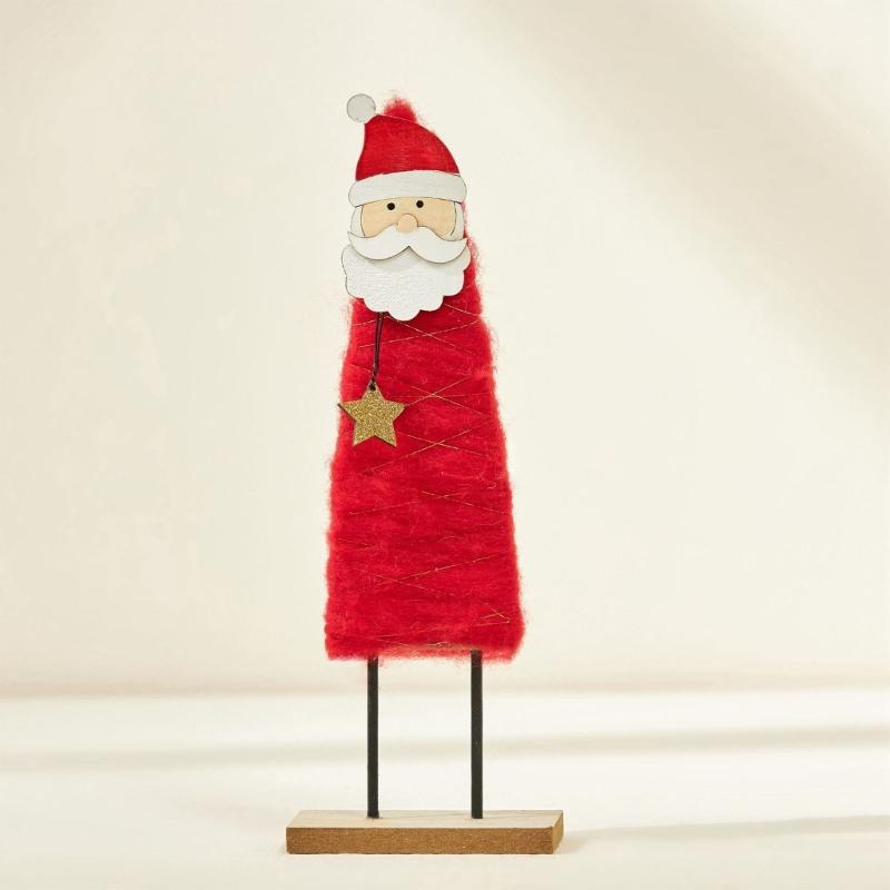 Soft Felt Cloth Santa Clause Reindeer Ornament with Wood Base Plush Wool Felt Christmas Figure Decoration For Tabletop