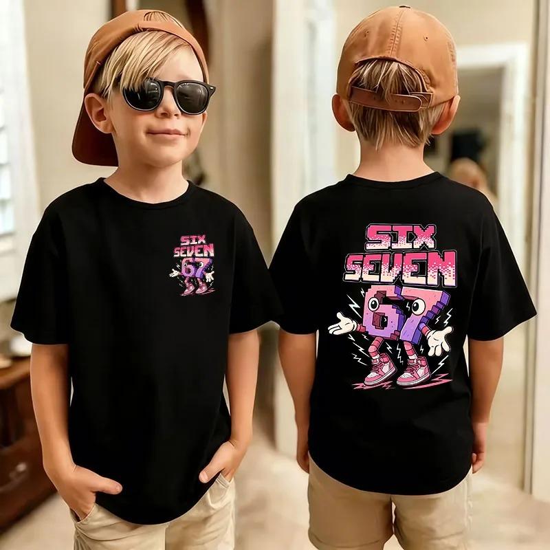 Cute Funny Six Seven Italian Brainrot 67 Number Graphic Print TShirt BoyGirl Summer Short Sleeved Kids Comfortable Tshirt Top