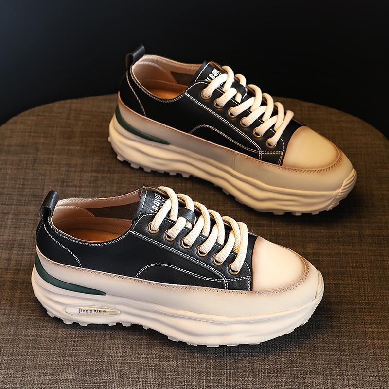 Genuine Leather Shoes Women Sneakers Flat Fashion Brand Ladies Shoes Soft Comfortable Height Increasing 4cm