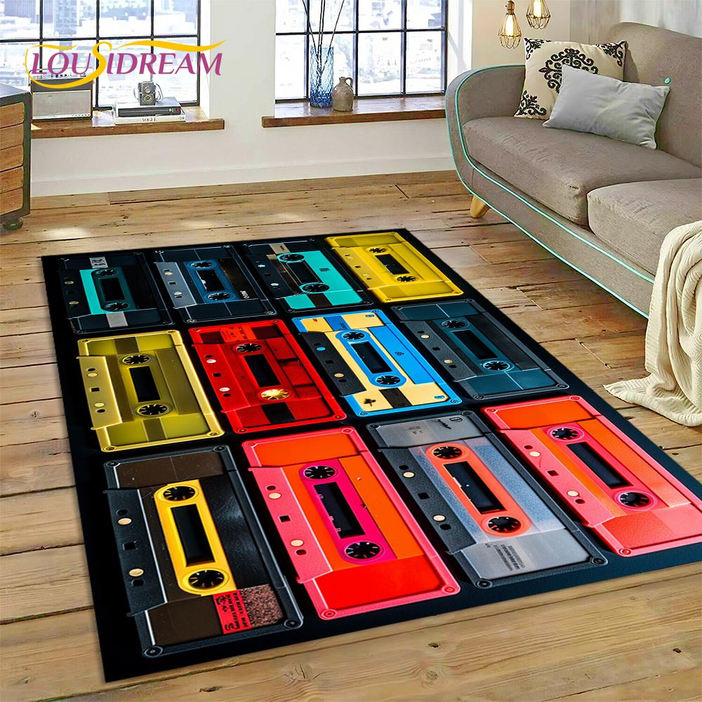 Alfombra con grabadora de casete de música 3D, instrumento de CD retro, para dormitorio, sala de estar, decoración del sofá del hogar, alfombra de suelo para decoración infantil