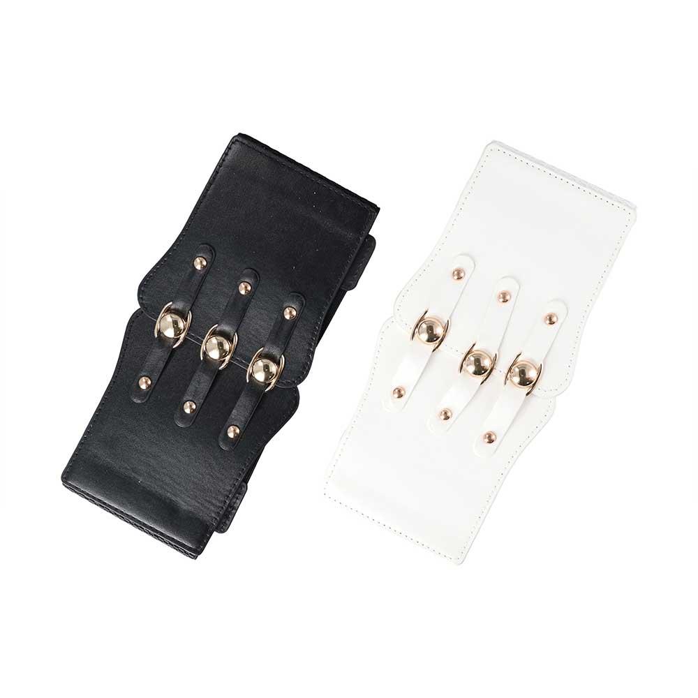 All-match Metal Buckle PU Leather Cummerbund Elastic Waist Strap Wide Waistband Skirt Decorations