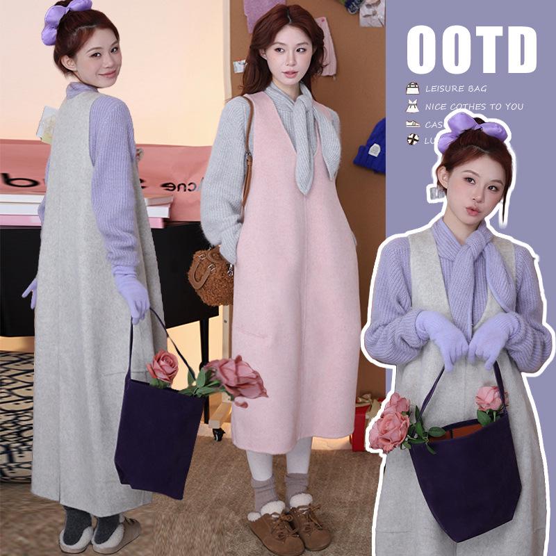 

2025 Autumn/Winter Korean Sweet Loose Woolen Vest Dress Set XL