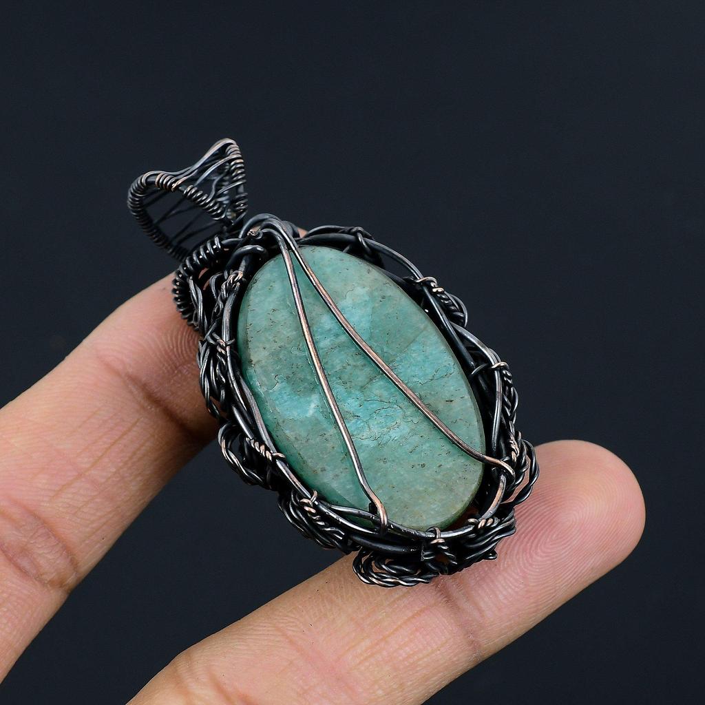 Aquamarine 999 Copper Wire Wrapped Pendant, Handmade Gemstone Pendant Jewelry, Gifts For Wife Brand New Pendant