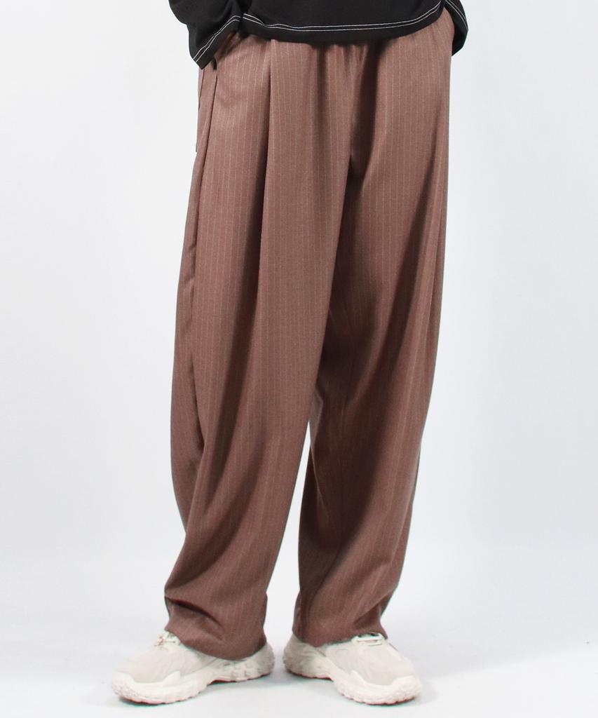 Deumakeu M Stripe Chicano Wide One-Tuck Pants -Brown