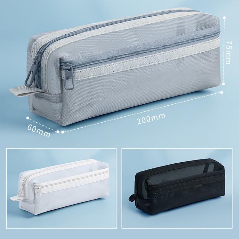 Grid Mesh Pencil Case Large Capacity Stationery Organizer Clear Translucent Cosmetic Bag Storage Bag