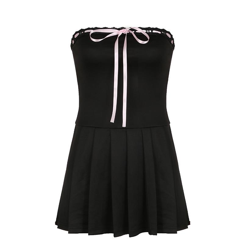 

French Court Slimming Bow Dress: Cute, Sexy, Solid Color Short Skirt L