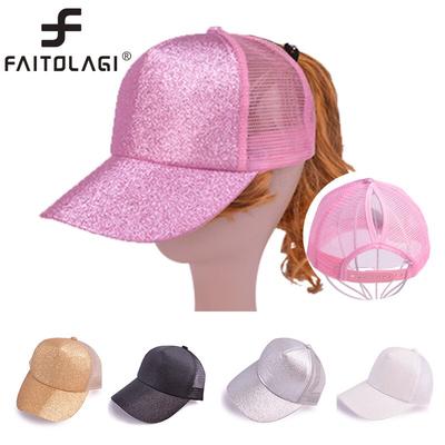 Cappello da baseball Messy Bun con coda di cavallo Glitter Donna Uomo Berretti da baseball Cappelli traspiranti in rete Cappelli da sole da donna