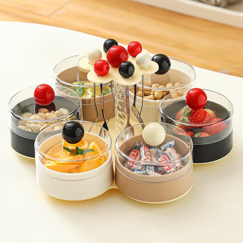 Qianxing Rotating Snack and Fruit Plate with Fork Set