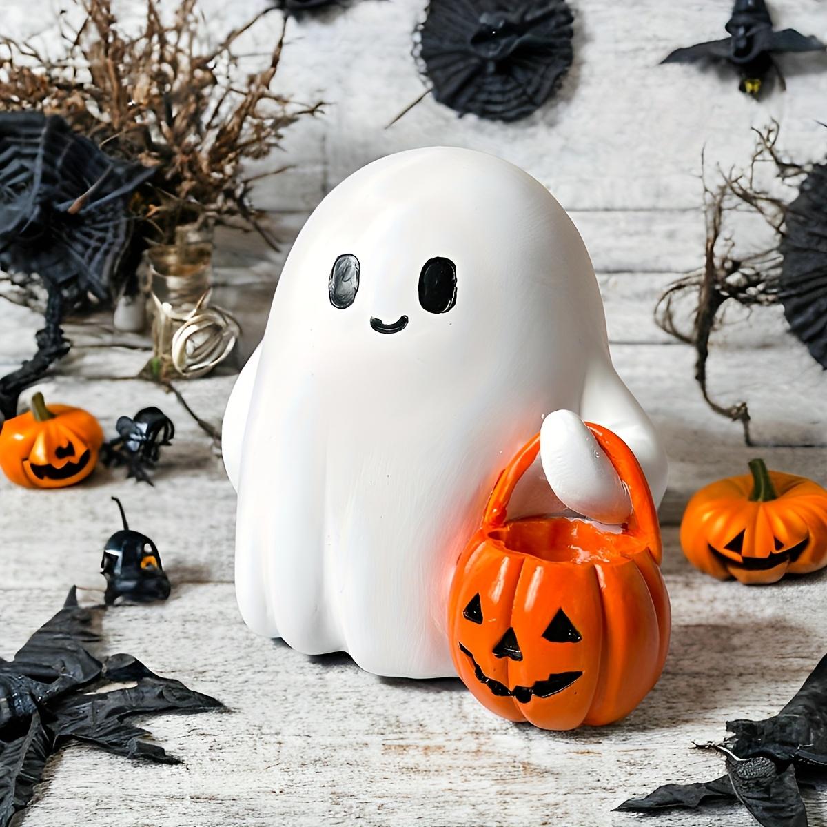 

1 cute resin smiley decor with pumpkin bag - Halloween statue tabletop ornament, ideal for witch themes, fantasy design. белый