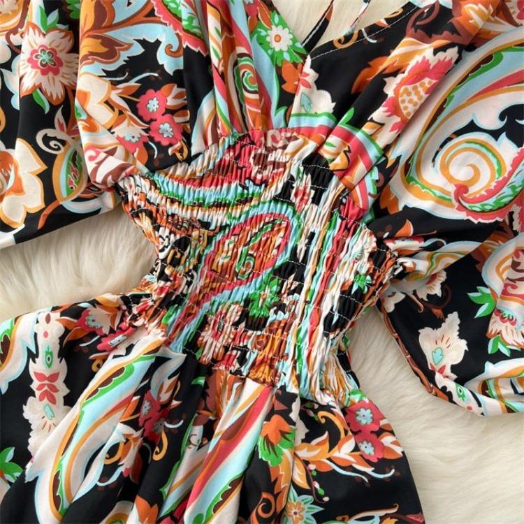 Sexy Waist Slim Jumpsuit with Dolman Sleeves Polka Dot Print Wide Leg Trousers Neck Design