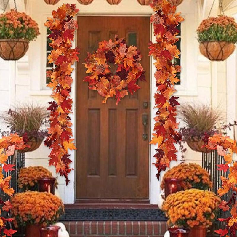100cm-Artificial Maples Leaf Garland Autumn Maple Leaves Vines Garland For Thanksgiving Halloween Home Porch Mantle Fireplace Farmhouse