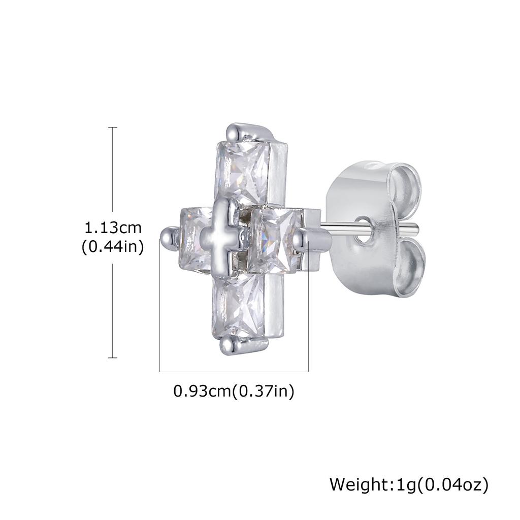 Cross Zircon Stud Earrings for Men Boys,Hip Hop Black White CZ Stone Metal Earring,Trendy Jewelry Gifts