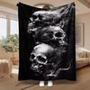 Smoky Skulls Design, Gothic Art Lover Gift, Soft Fleece Blanket, Monochrome Skeleton Print, Cozy Home Decor Throw, Multi-Purpose