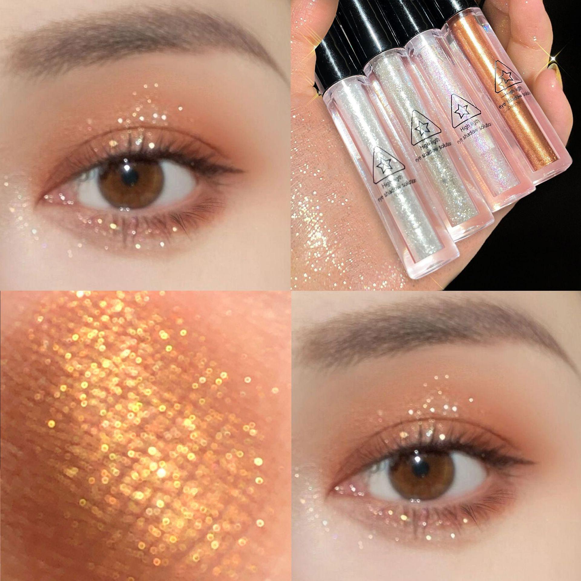 

HISYI Sparkling Liquid Eyeshadow - High-Shine, Super Glittery, Affordable Highlighter with Brightening Pearlescent Shimmer and Small Brush Head. 1g