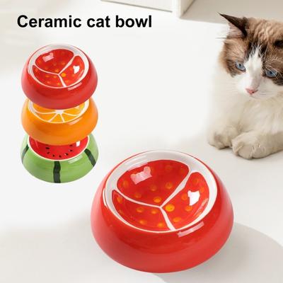 Ceramic Cat Bowl Cute Fruit Themed Elevated Design Anti Vomiting Comfortable Eating Anti-spill Grooved Bottom Pet Bowl