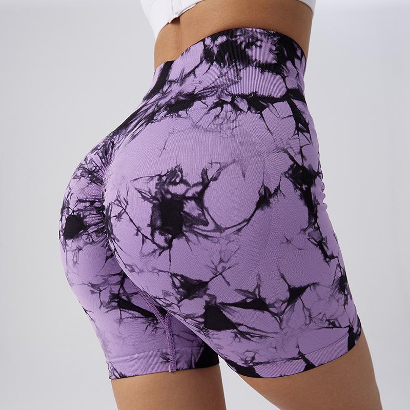Strictly selected European and American new fitness pants, high waist three-point shorts, hip lift sports tie-dye yoga pants wholesale