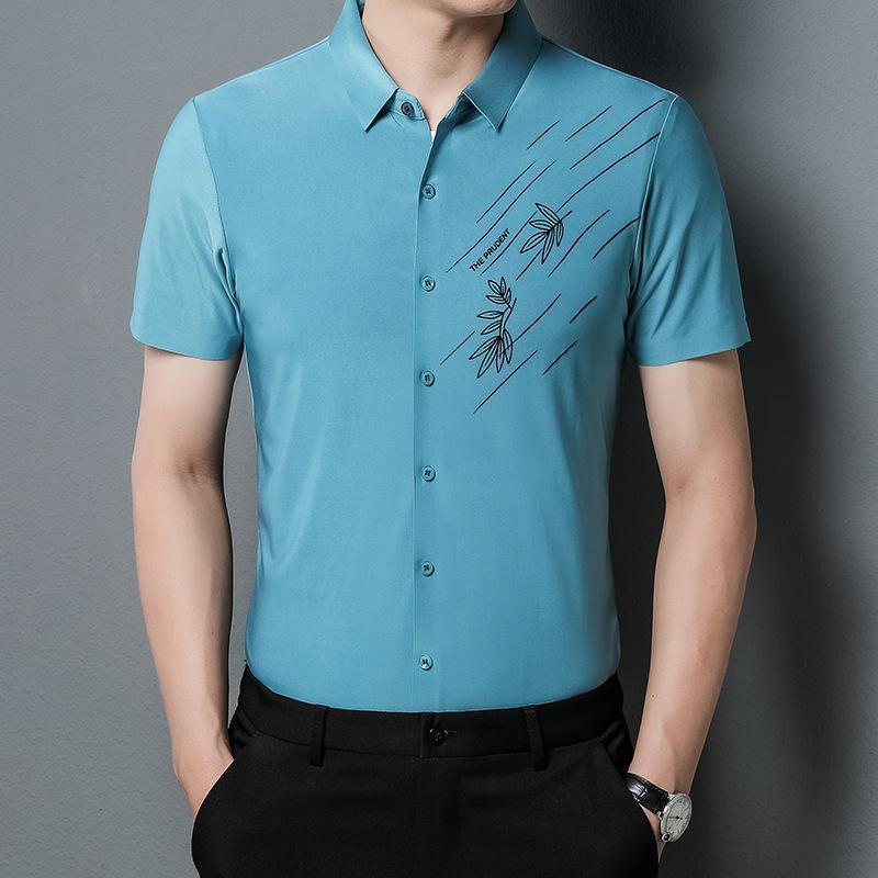 

Летняя новая мужская рубашка с короткими рукавами, бесшовная, для молодежи и среднего возраста, для отдыха, без утюга, с принтом, с лацканами L