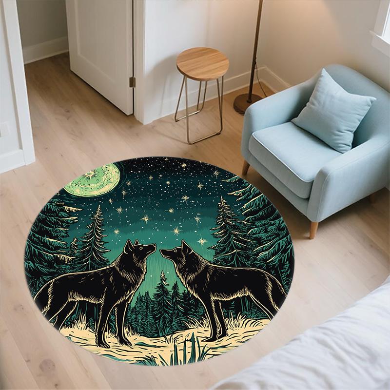 Moon Animals  Round Area Rug,Carpet Rug for Living Room Bedroom Sofa Playroom Decor,Non-slip Floor Mat