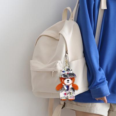 Plush Red Panda Keychain Denim Overalls Hat Stuffed Red Panda Key Ring Backpack Schoolbag Hanging Decoration Bag Charm Purse Pendant