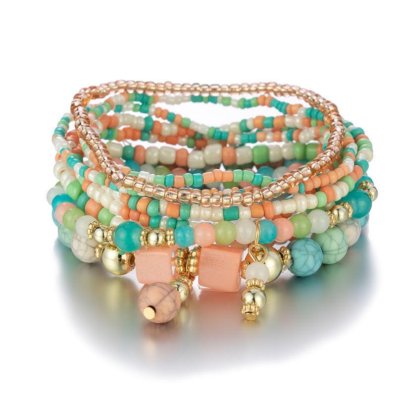 Bohemian Multi-Layer Wooden Beaded Elastic Bracelet