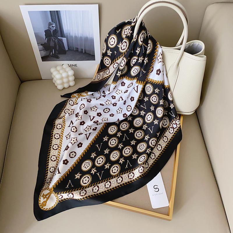 

Ретро нишевая мода тонкий шелковый шарф женский элегантный темперамент геометрический принт 70см квадратный шарф 70*70