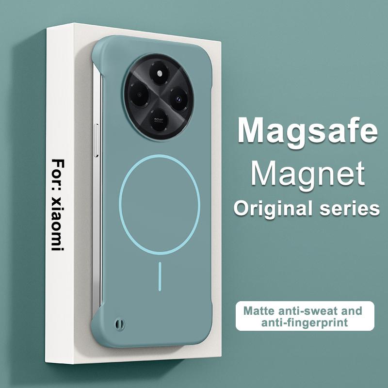 Ultra Thin Frameless Magnetic Case For Redmi 14C Magsafe Wireless Charging Hard PC Matte Shockproof Cover For POCO C75 Shell