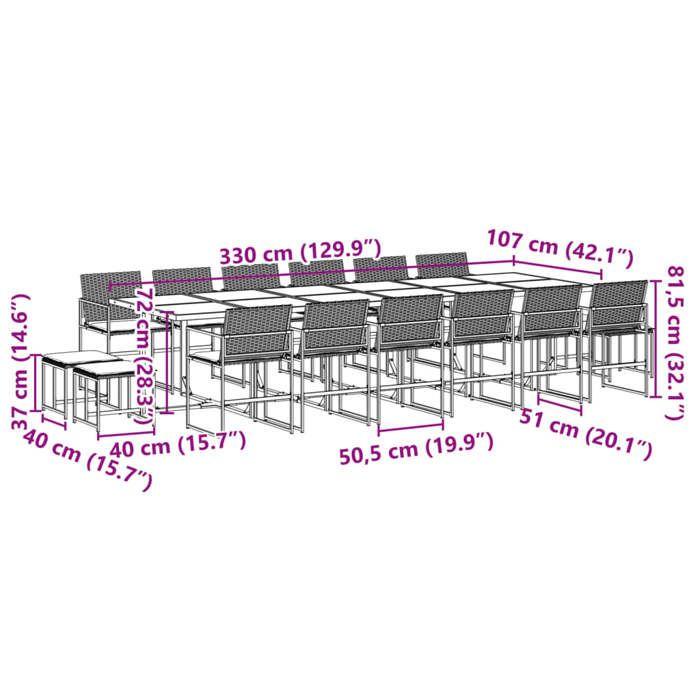 VidaXL 17 Pcs Garden Dining Set Black Cushions Wicker, Outdoor Dining Set, Dining Furniture of 3295072