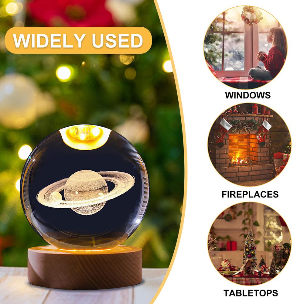 LED Crystal Table Lamp 3D Moon Galaxy Globe Night Light 16 Color Changing Wooden Base Ideal Birthday Gift for Teens Boys & Girls