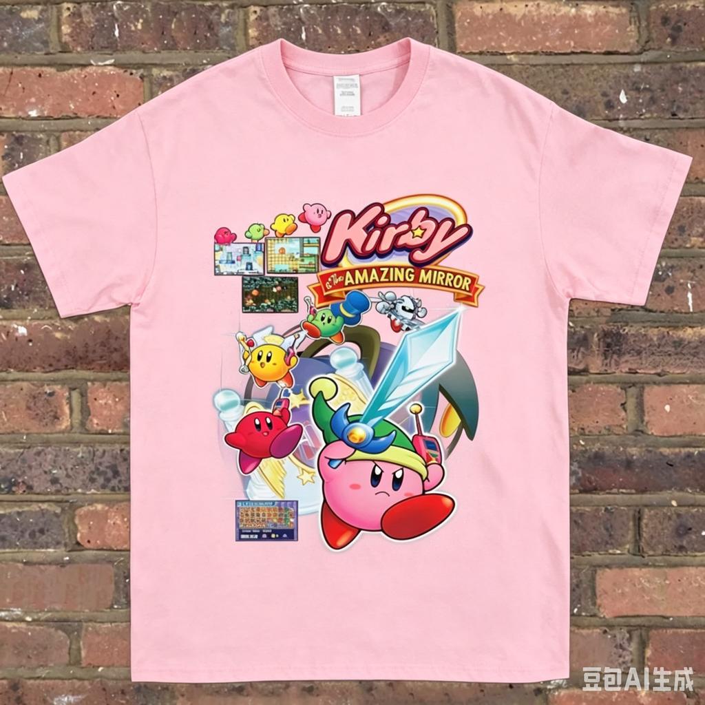 Latest Adult and Childrens Star Kirby Retro Game Classic Character Family Photo Fun Creative Loose Cotton Short Sleeve