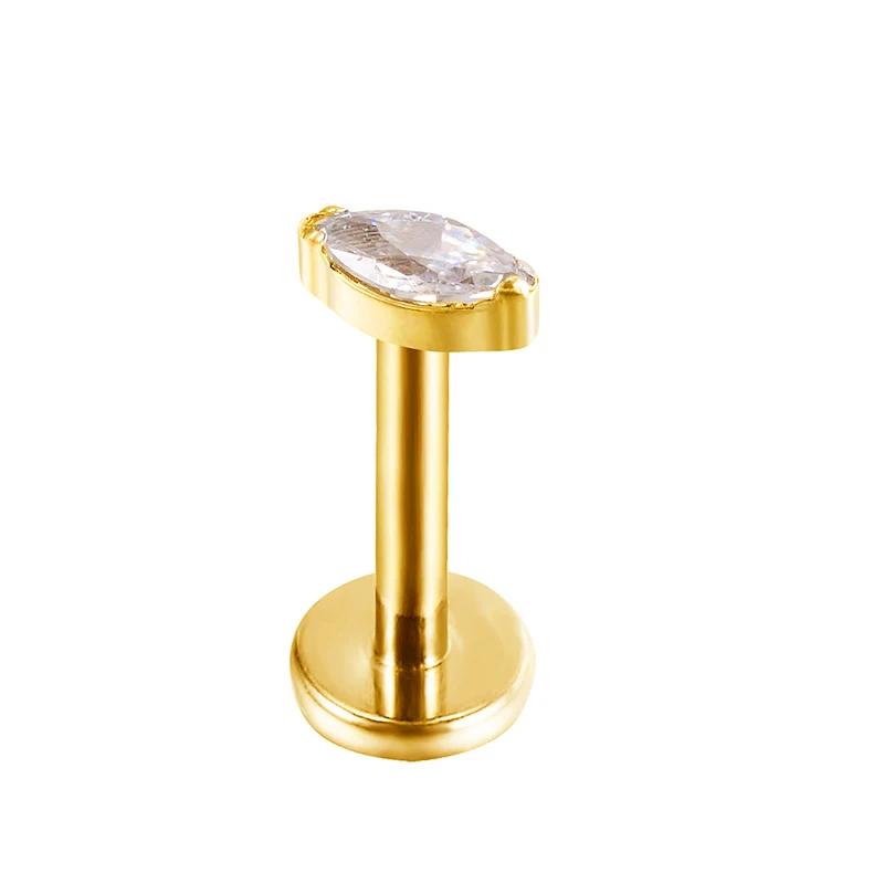 ASTM F136 Titanium Marquise Crystal Labret ear Stud CZ Paved Cartilage Tragus PIERC Earrings Lip Ring Stud Helix Piercing Jewelr