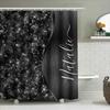 Black Sequin Shower Curtain For Bathroom Decor Shiny Sparkly Fabric With Personalized Name Modern Stylish Decorative Bath Mat Co