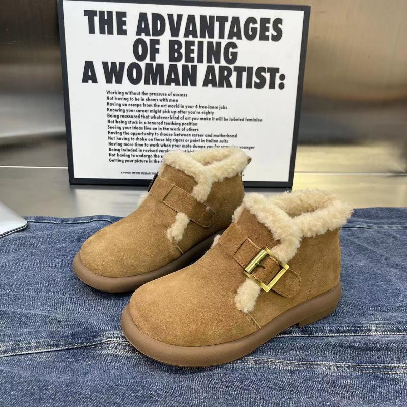 

Retro Versatile Fleece Warm Cotton Boots Fashion Casual Snow Boots Women s Winter Short Cotton Shoes 35 песочный