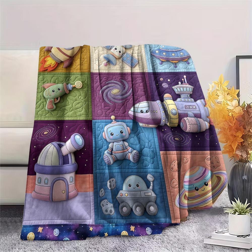 Fabric animal spaceship Print Flannel Blanket High quality Comfortable for All Seasons Home Decor Warmth and Comfort Perfect for Christmas Gifts