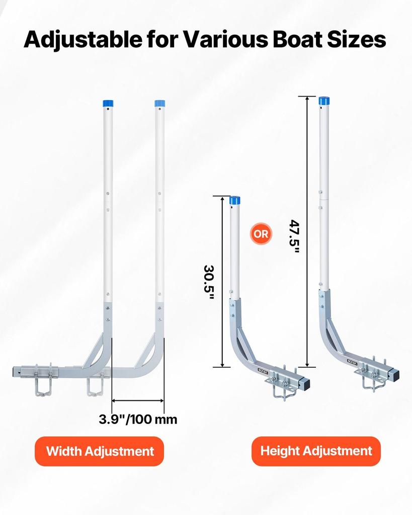 Boat Trailer Guides, 775 Mm/1205 Mm Height Guide Poles, 2PCS High-Hardness Steel Trailer Guide-Ons, Adjustable Guide Poles with PVC Pipes, for Ski