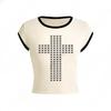 2KWEIRD Hip Hop Women's Short Sleeve T-Shirt Sexy Slim Casual Basics Metallic Decor Crop Tops
