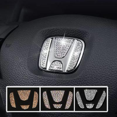 Steering Wheel Bling Crystal Emblem, Shiny Accessories Parts Logo Sticker Badge Decals Covers Interior Decorations for