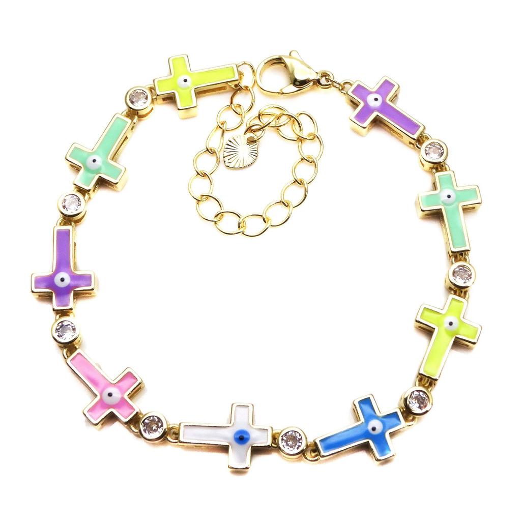 Cross Adjustable Bracelet Devil's Eye Zircon Bracelet Hip Hop Multi Color Women's Bracelet