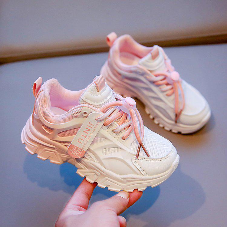 Girls' Summer 2025 White Mesh Breathable Sports Shoes